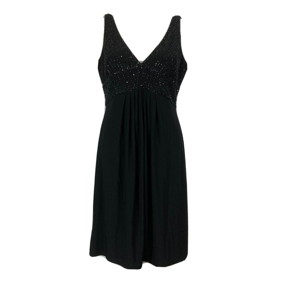 Jones New York Petite Womens Sz 10P Black Chiffon V-Neck Beaded A-Line‎ Tank - Picture 1 of 11